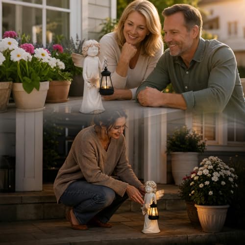 Garden Angel Statue with Solar Lantern (White Angel)