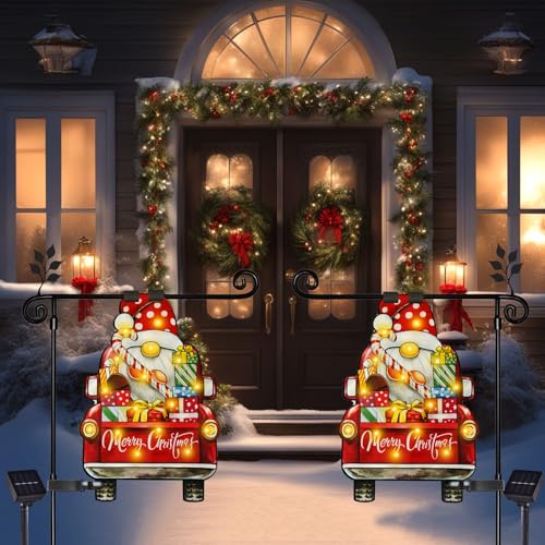 28x40 Solar Christmas Dwarf Garden Flag (Dwarf-White-28x40 / 28×40inch)