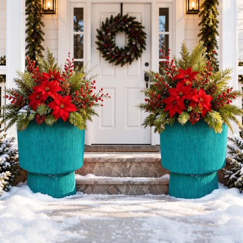 16.8" Planters for Outdoor Plants (16.8"-teal Glazed & Black Rim)