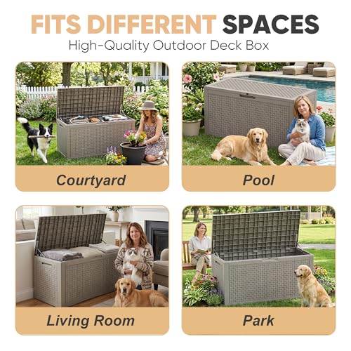 110 Gal Waterproof Outdoor Storage Box UV Resistant Deck Box (Grey / 110 Gallon)