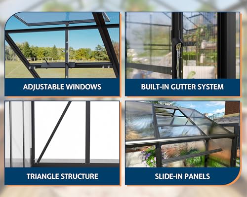10x12x8.4 FT Polycarbonate Greenhouse with 4 Vent Windows