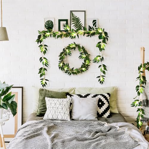 Faux Willow Leaves String Lights 2Pcs 7.5FT 20LED Battery Operated (Green Light Willow)