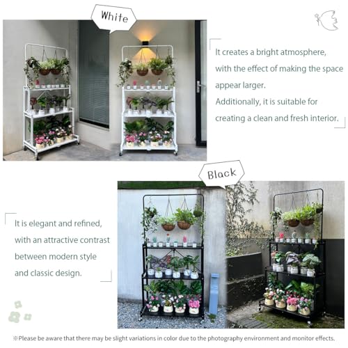 Foldable 4 Tier Plant Stand With Wheels Indoor Outdoor Black