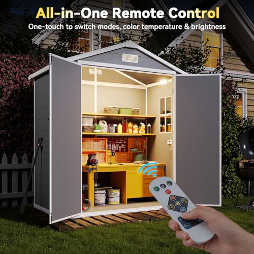 6x4 FT Outdoor Storage Shed with Built (6' x 4' w/Light / Gray)