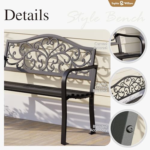 43 Inches Outdoor Bench (Black-floral-43.7)