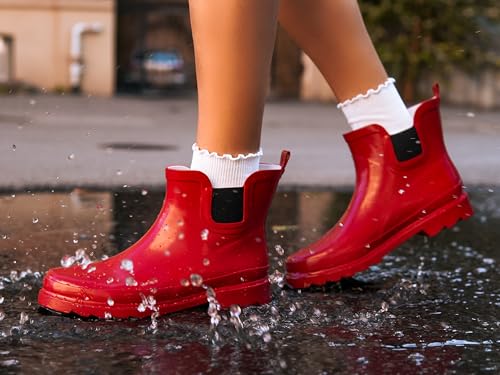Women's Waterproof Ankle Rain Boots (8 / Red)