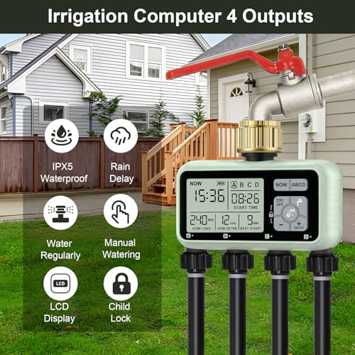 Watering Timer 4 Zone with with Brass Inlet (4 Outlets with Brass Inlet)