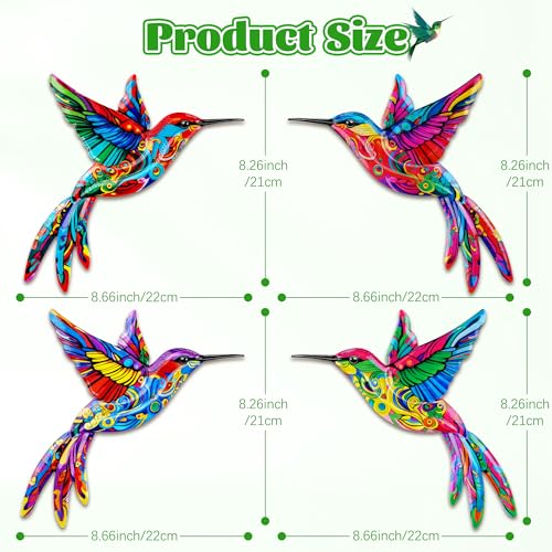 4 Pack Metal Hummingbird Wall Art Decor (Hummingbird-C)