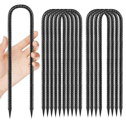 Ground Stakes Heavy Duty 12 inch (U-12in-1/4-10pcs / Black-U-HOOK)