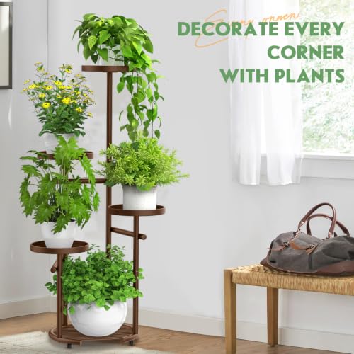 Tall 5 Tier Round Metal Corner Plant Stand Indoor (Brown / 5-Tier Round Base)