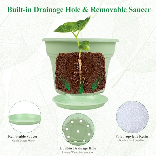 Plant-Pots-Planters-Indoor-Outdoor, 11 inch 4 Pack Green (4 Count)