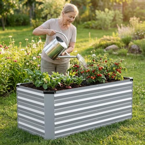 Galvanized Metal Raised Garden Bed 4×2×2FT (Silver / 4×2×2ft)