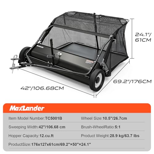 42 Inch Tow Behind Lawn Sweeper (Black)