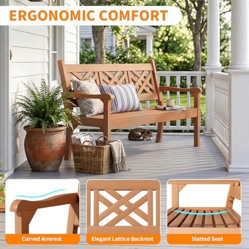 54" Poly Lumber Outdoor Patio Bench Weatherproof (Teak Color / 3-Person)