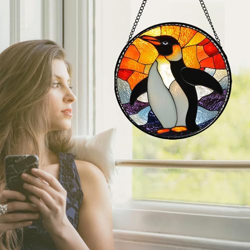 Penguin Stained Glass Window Hanging Suncatcher Gifts for Women 9.8" (Multiple Colors / 9.8x9.8 IN)
