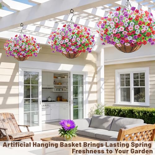 2 Set Artfiticial Hanging Flowers with Basket & Foam Outdoor (Mix 4 Colors / 2 Pcs)