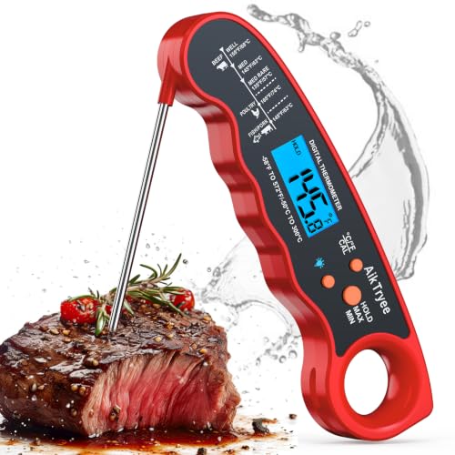 Digital Instant Read Meat Thermometer Kitchen Cooking Food Candy Thermometer for Oil Deep Fry BBQ Grill Smoker Thermometer by AikTryee (Red-SR807)