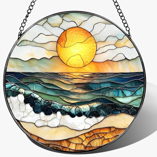 8 Inch Stained Glass Ornament (Beach Sunset B)
