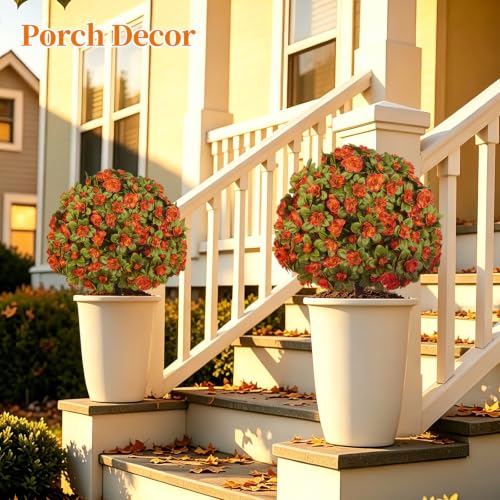 2 Pack 24" Fall Artificial Azalea Topiary Balls with Ground Spike (Fall Azalea)