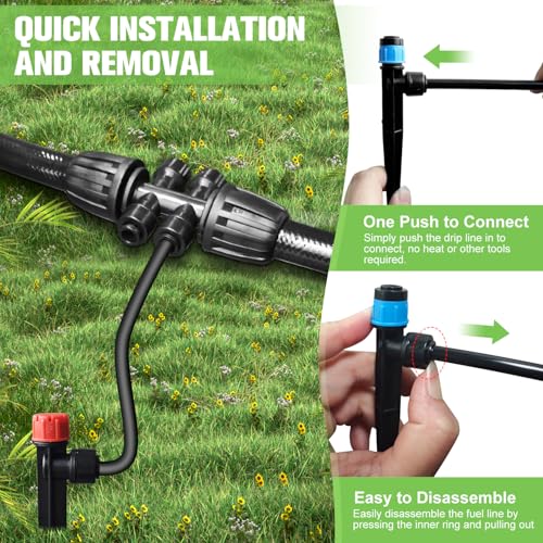 250FT Drip Irrigation System for Garden with 40 Nozzles & Emitters (53FT 1/2'' Main Line + 197FT 1/4'' Drip Line)