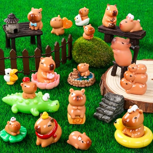 33 Pcs Mini Capybara Figurines 25 Style Adorable Resin Capybaras Miniatures Mini Capybara Cake Toppers Set for DIY Fairy Garden Car Dashboard Moss Landscape Home House Birthday Party Decor (33Pcs-Capybara)