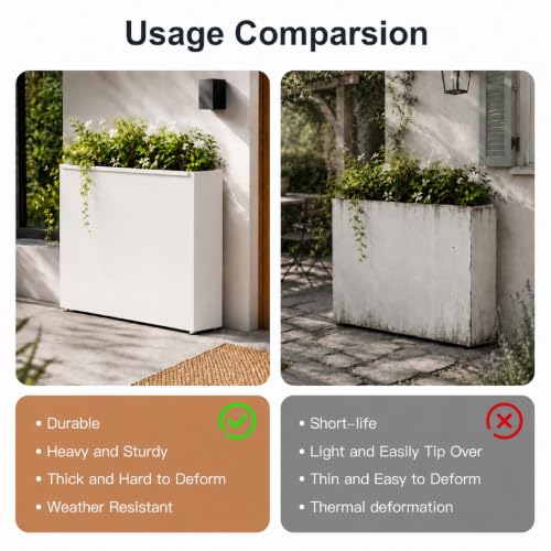 30" H Rectangular Metal Planter with Led Light for Indoor Outdoor White (White / 30"H×10"W×30"L)