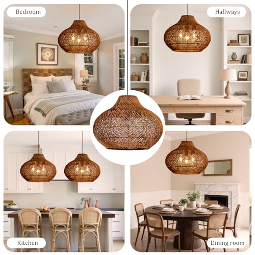 18.9" Rattan Pendant Light (Brown / 18.9" 3-Light)