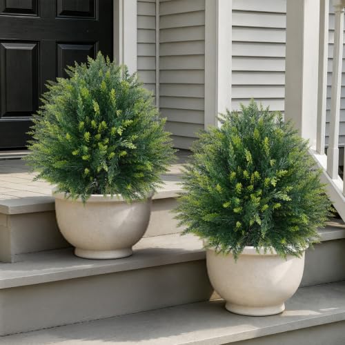 2PCS Artificial Cedar Topiary Ball with Ground Spike (Large Size Cedar)