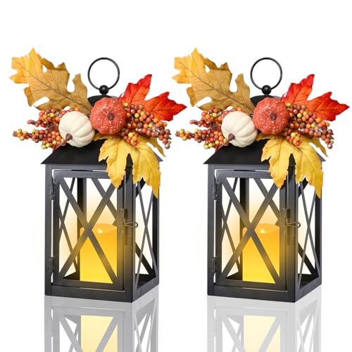 Fall Lanterns LED Candles 2 Pack 12 Inch Thanksgiving Decor Timer