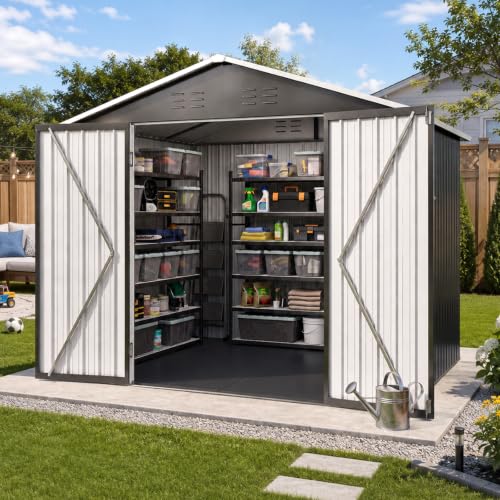 8x6 FT Shed Outdoor Storage Shed with Floor Black (Black / 8'x6')