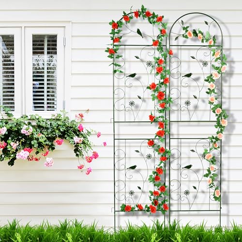 4 Pack 86.5" x 19.7" Metal Garden Trellis for Climbing Plants (4 Pack - Arched - 86.5" x 19.7"-Black)