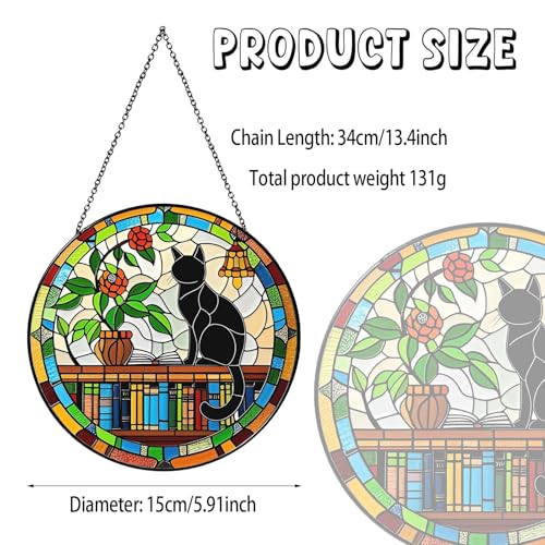 Cat Sun Catcher Stained Glass Window Hanging 6'' (Cat / 5.91inch)