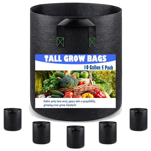 Tall Fabric Pots for Plants (Black / 10 Gallons 5 Pack)