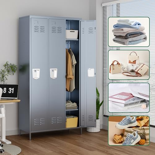 3 Door Metal Lockers for Employees (Grey / 3 door-72'')
