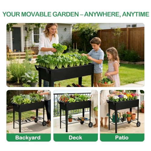2 Pack 32" Tall Elevated Raised Garden Bed with Wheels and Shelf (14.6"W ( 2PCS ))