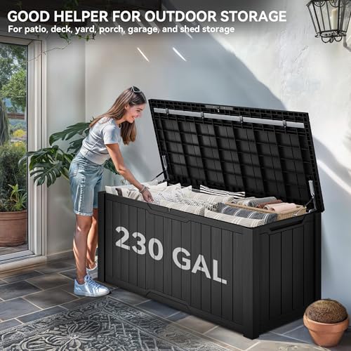 XXL 230 Gallon Large Outdoor Storage Deck Box for Patio Furniture (Black / 230 Gallon)