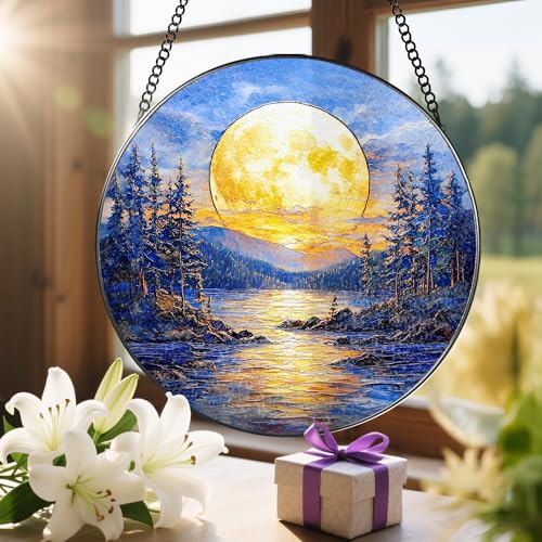 8'' Full Moon Over Forest Lake Suncatcher Ornament (Full Moon)