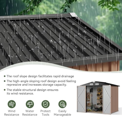 6x4 FT Shed Outdoor Storage Shed with Floor Brown (Brown / 6'x4')