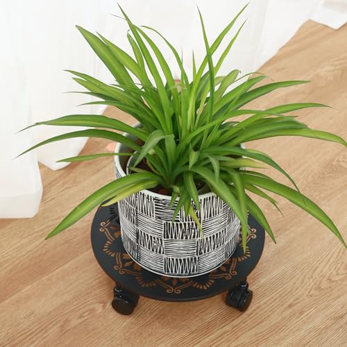 5 Pack Rolling Plant Caddy with Wheels 14 Inch Plant Rollers with Wheels Metal Plant Caddy with Wheels Heavy Duty Plant Stand for Large Plants Matte Black Rolling Planter Base 4 Wheels for Planters (14 inch)