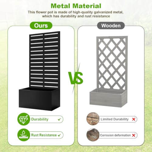 47"x24"x12" Metal Planter Box with Trellis (Black-louver Shaped / 47"x24"x12")