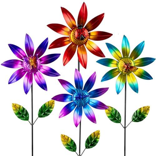 4 Packs Wind Spinner Outdoor (Flowers-4Pack)