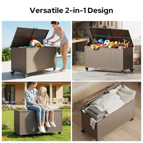 150 Gallon Outdoor Storage Box with Wheels (150 Gallon / Brown)