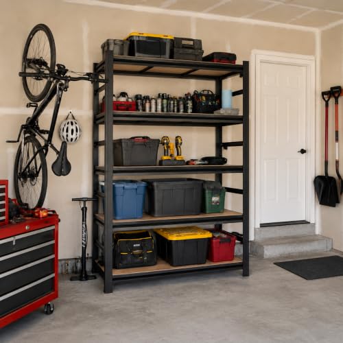 Heavy Duty Garage Shelving with Adjustable Wood Shelves 5 Tier (Wooden-5Tier-71.2"H*35.4''W*15.7''D)