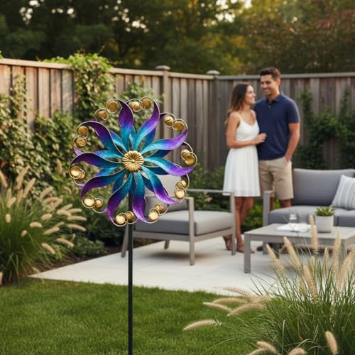 13”Metal Outdoor Wind Spinners & Sculptures for Yard and Garden (13-Purple)