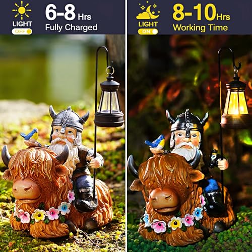 Garden Gnome Outdoor Statue Highland Cow Decor for Yard Patio Lawn Porch Birthday Gifts for Women Men (Highland Cow Gnome)
