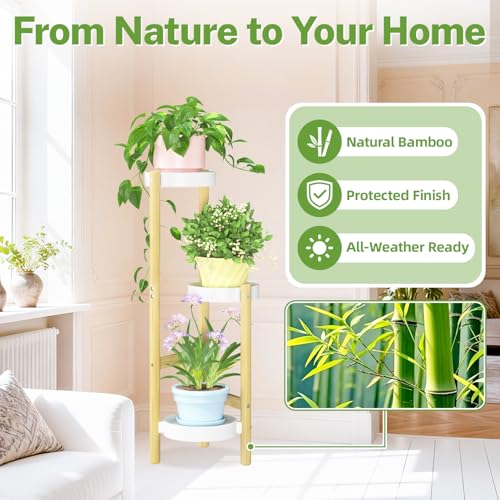 3 Tier Bamboo Plant Stand Indoor Outdoor (Natural / 3 Tiers)