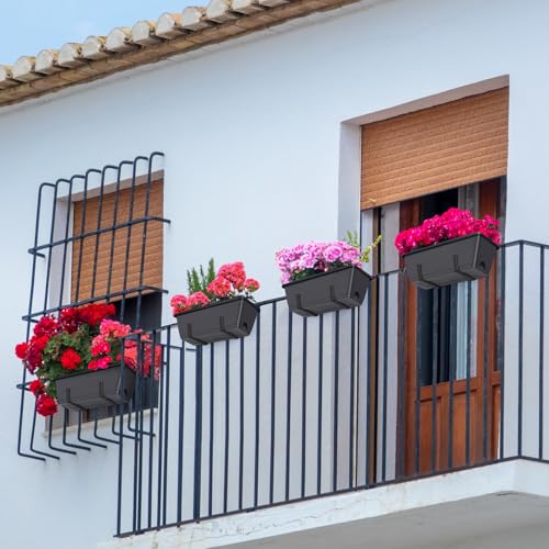 4 Pack 17 Inch Deck Railing Planter Boxes Adjustable Window Boxes Planters (Gray+black Brackets)