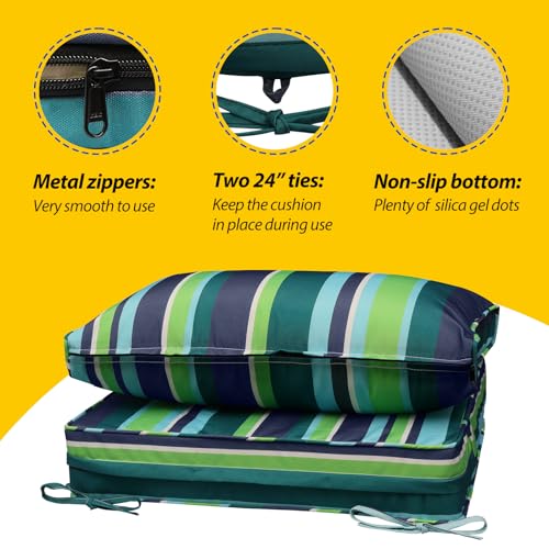 Outdoor Chair Cushions (Stormy Teal Coastal Stripe / 23"x23"x5" / 23"x13.5")