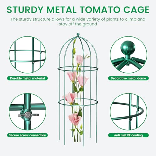 3 Pack Metal Plant Support Cage for Tomato Peony Cucumber (31.5 x 15.7 in / Green)