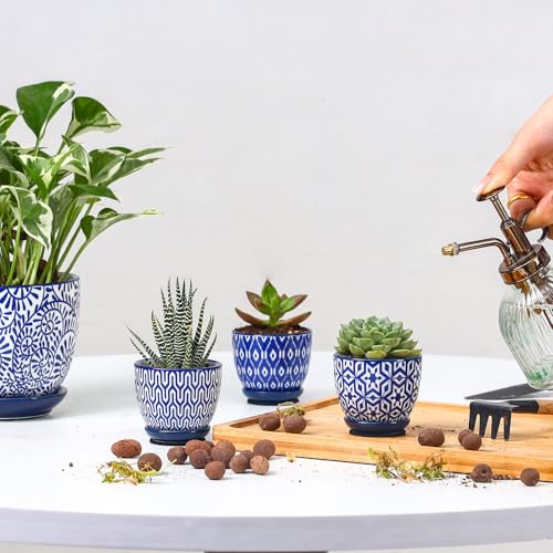 Ceramic 2.4 Inch Succulent Pots (Vintage Blue / 2.4 Inch, Set of 6)
